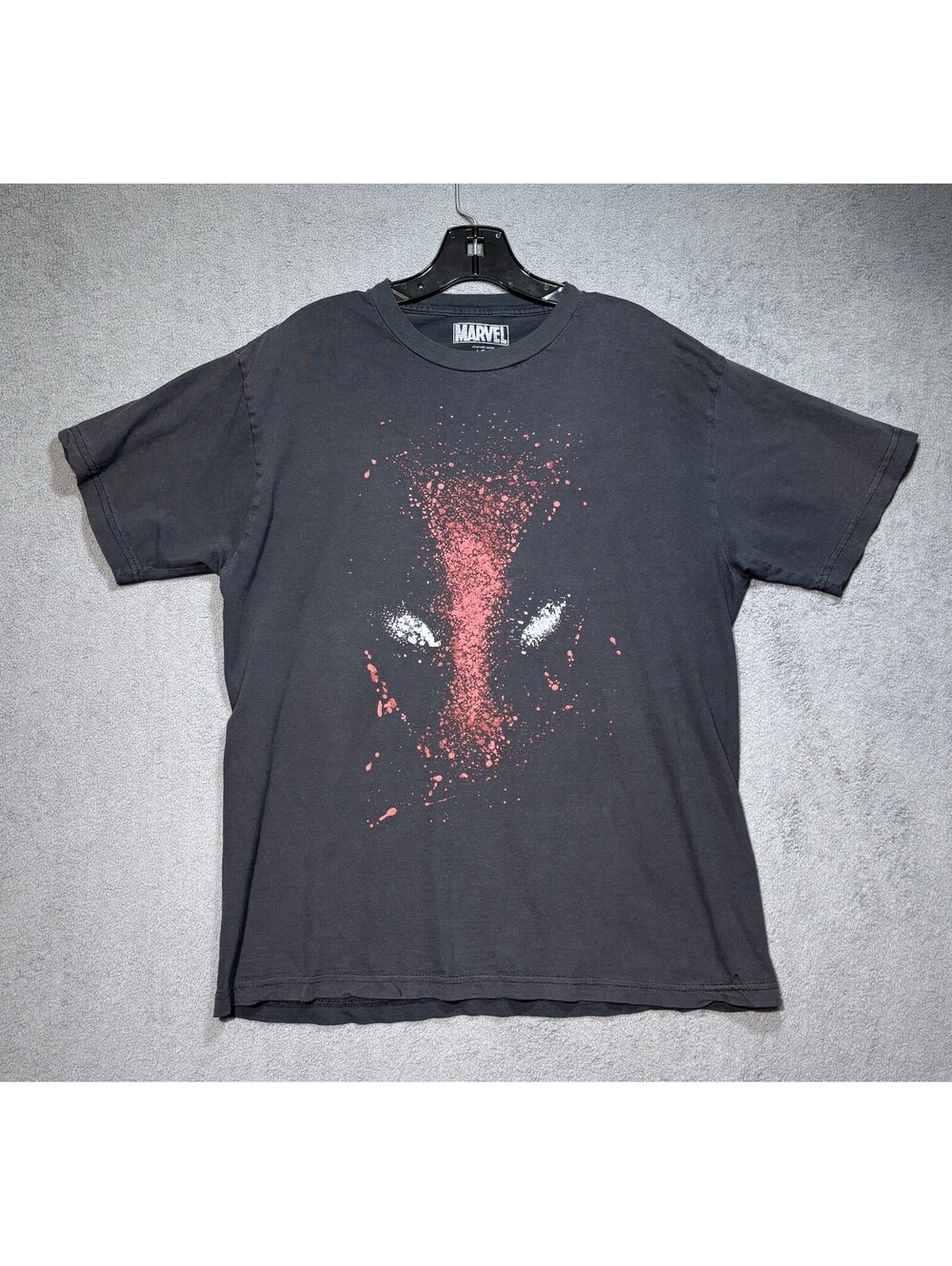 Marvel Deadpool Splatter Face Graphic T-Shirt Men’s LG Black Comic Tee